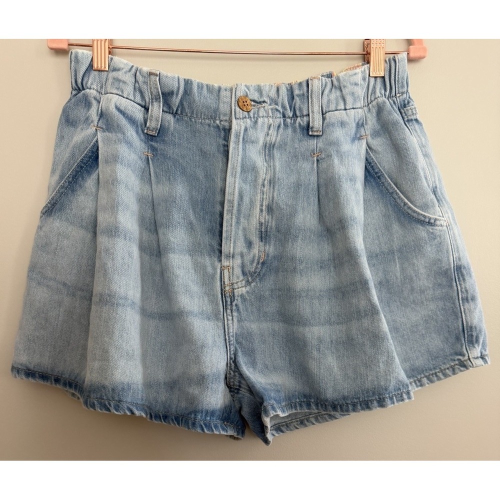 Free People We The Free Clark Pleated Denim Shorts Light Blue Women's Size Small